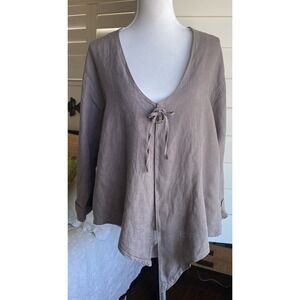 Harem Corfu‎ Women's 2XL Linen Tunic Asymmetrical Button Front  Lagenloook Brown